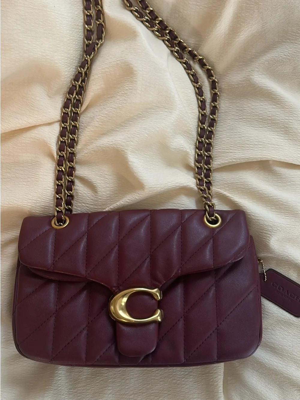 Coach Quilted Shoulder Bag in Burgundy with Gold Hardware